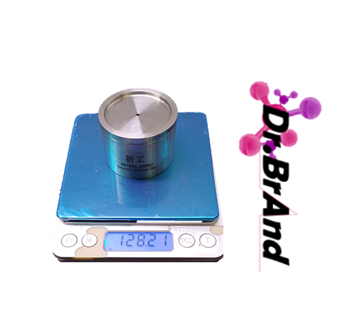 Picnómetro de 37ml en Acero Inoxidable, Para Determinacion de Densidad, Incluye Tapa y Estuche.