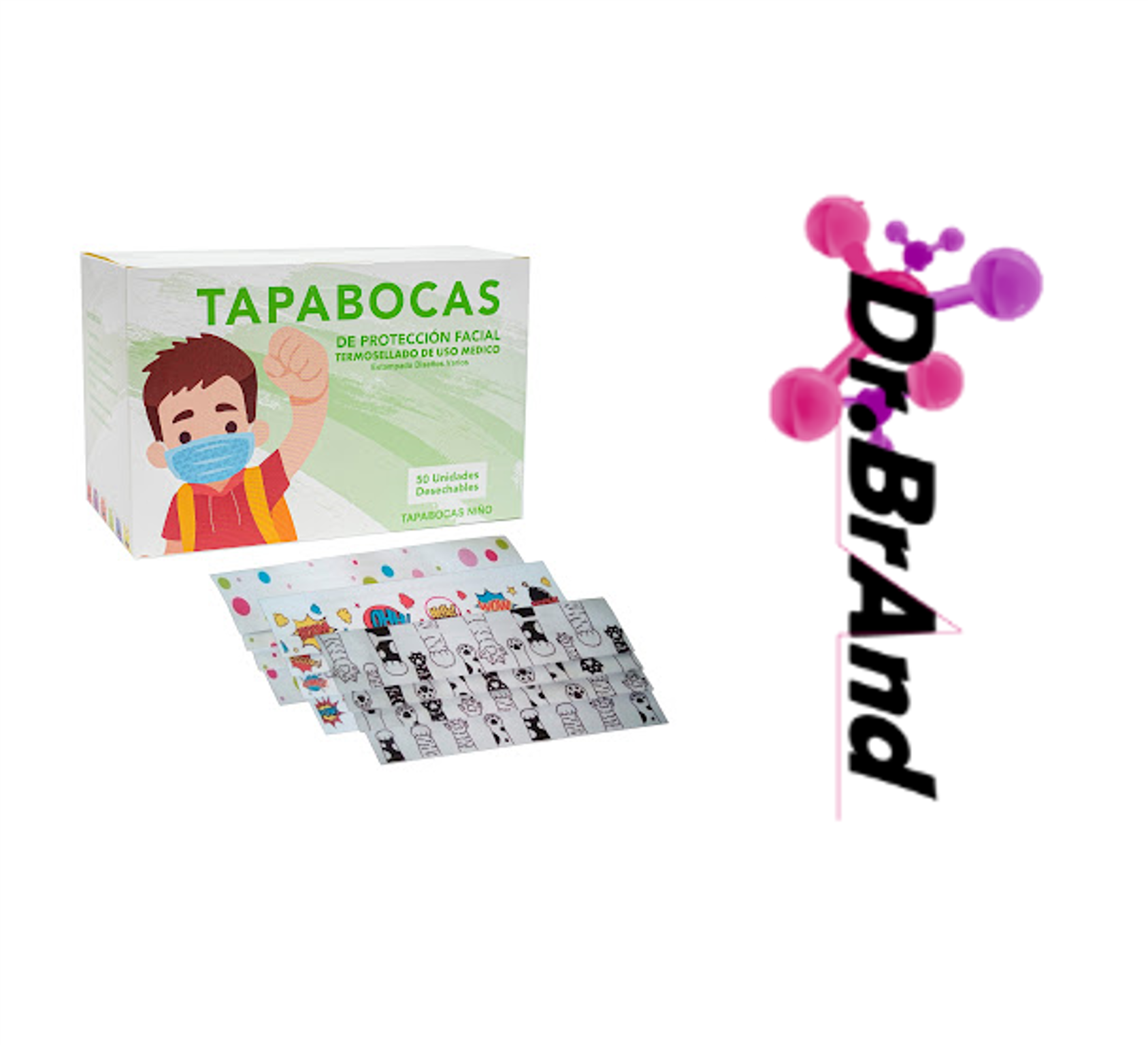 Tapaboca Tres Capas Individual Para Niño Caja x 50 Unidades.