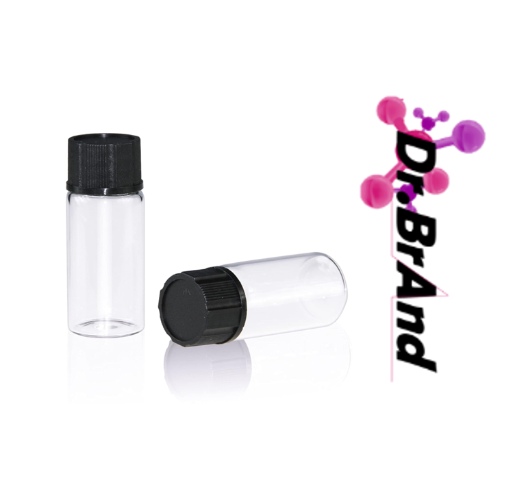 Frasco De Almacenamiento, Muestra De Líquido Transparente, Botellas De Hilo De Vidrio, Capacidad 0.3 fl oz (1/3 oz) Con Tapón De Rosca Negro 18-400, Revestimiento De Polietileno.