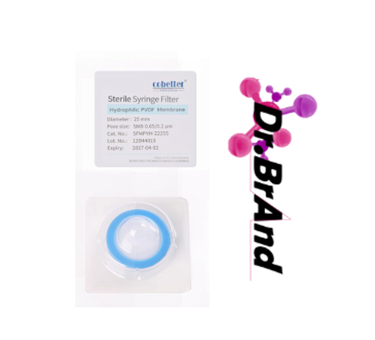 Filtro de jeringa estéril de doble capa hidrofílica PVDF membrana 0.22μm, 25mm de diámetro