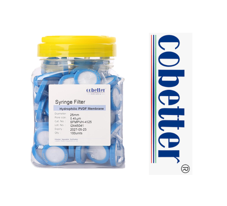 Filtro jeringa, 25mm, pvdf hidrofílico, membrana 0.45 µm. Azul X 100 Unidades