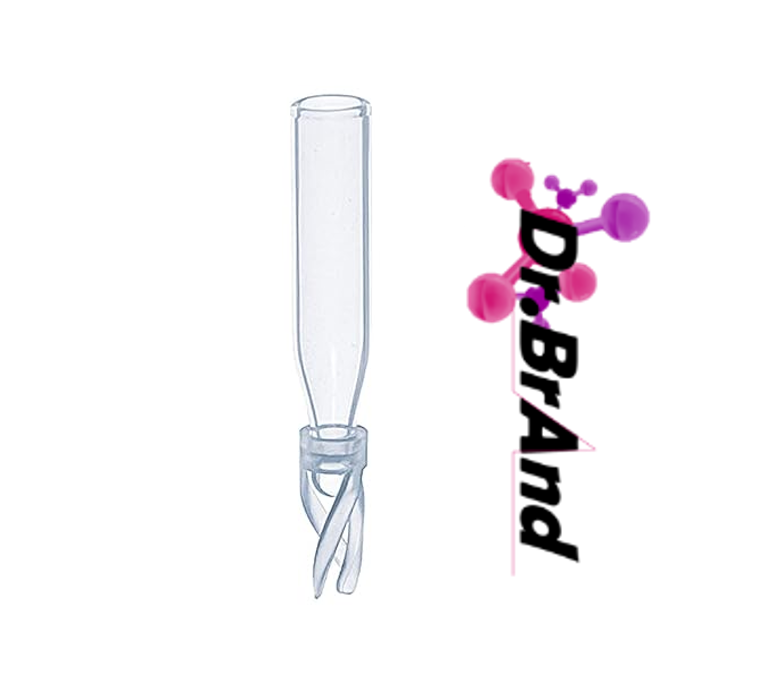 Inserto de Vidrio Transparente para Vial de 2ml 9-425, Conico con Resorte de Polietileno, Volumen Hasta 150ul, Paquete X 100.