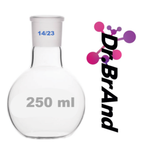 Balon Fondo Plano 250ml, Esmerilado 14/23, Especial para Montajes de Destilacion.