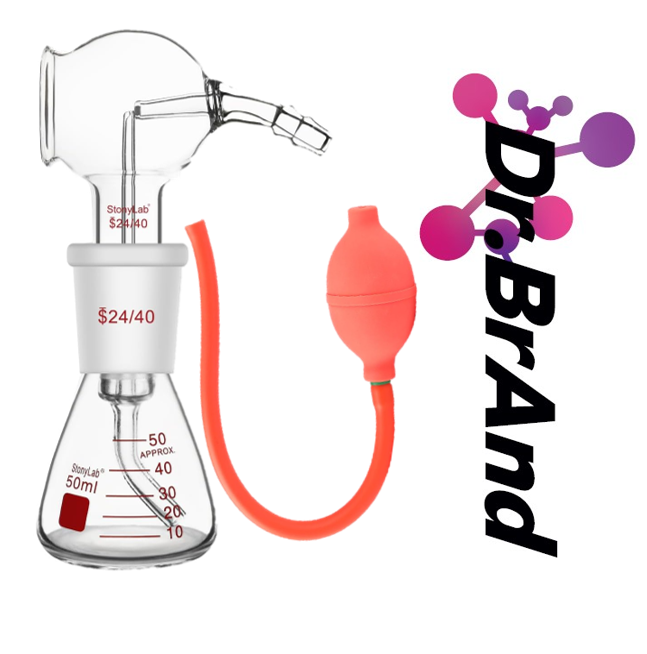 Sistema de Pulverización en Vidrio de 50ml Para TLC, Especial para Desarrollo El Color, Incluye Erlenmeyer de 50ml, Sistema de Pulverización y Válvula de Aire.