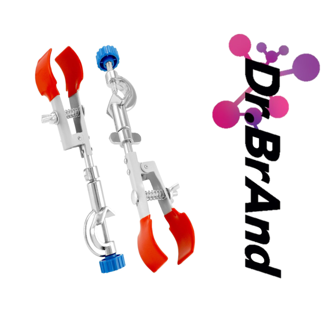 Abrazadera Universal de Laboratorio con Puntas de Corcho para Buretas, Matraces y Vasos de Precipitados.